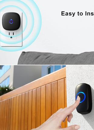 SECRUI Wireless Doorbell, Easy installation, Waterproof, Adjustable Volume, 58 Chimes, Colorful LED, 1000Ft Range, M520+F55, Black