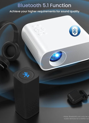 HOMPOW Projector, Electric Focus Native 1080P Full HD Bluetooth Projector with Speaker, Outdoor Portable Movie Mini Projector Compatible with Laptop, Smartphone, TV Stick, Xbox, PS5