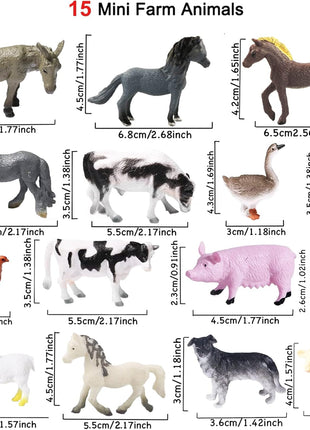 15 Pcs Mini Figures Toys Realistic Farm Animal Figurines, Plastic Learning Educational Playset Animal Themed Party Supplies Cake Topper Ornaments for Easter Egg Birthday Christmas