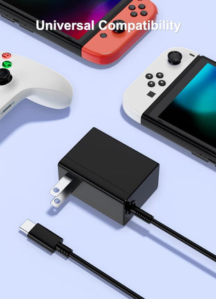 Jeunesse Charger Compatible with Nintendo Switch,45W Ac Adapter for Lite,OLED,Dock,Supports TV Mode,Portable Travel Charger with 5.5FT Cable USB C