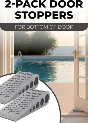 Door Stoppers for Bottom of Door Premium Floor Rubber Door Stop Wedge Made in USA Heavy Duty Honeycomb Design for Carpet, Tile, Ideal for Home, School, Commercial, Gray 2-Pack