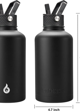 BJPKPK Half Gallon Insulated Water Bottles with Straw Lid, 64oz Large Water Jug, Stainless Steel Bottles with 3 Lids and Paracord Handle, Thermo for Hot & Cold Liquid, Black