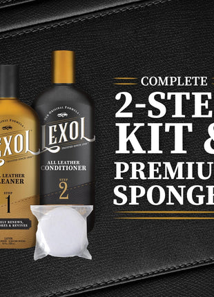 Lexol Leather Conditioner and Cleaner Kit by Lexol, Use on Furniture, Car Interiors, Shoes, Handbags, Includes 2 Application Sponges, Two-Step System, 16 oz Each