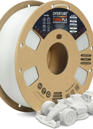 OVERTURE Turbo PLA Filament 1.75mm Rapid PLA Filament High Speed 600mm/s, 1KG Cardboard Spool (2.2lbs), Dimensional Accuracy  0.02mm, Fit Most FDM Printer(Plaster White)