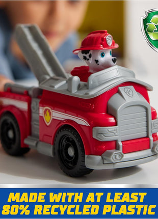 Paw Patrol, Marshall's Firetruck Toy Vehicle with Collectible Action Figure | Action Rescue Vehicle, Rolling Wheels, Movable Ladder, Pretend Play, Sustainably Minded, Kids Toys for Boys & Girls Ages 3+