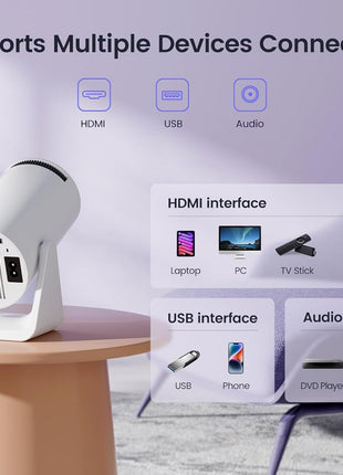[Short Throw/Adjustable Stand]Mini projector with WiFi and Bluetooth, 2025 Upgrade Outdoor Portable Movie Projector 1080P, Auto Vertical Keystone, Home Projector for Phone/TV Stick, WiMiUS S27 (White)