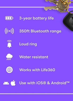 Life360 Tile - Bluetooth Tracker, Keys Finder and Item Locator for Keys, Bags and More. Phone Finder. Both iOS and Android Compatible. 1-Pack (Black)