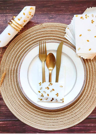 100 PK Gold Napkins - 4 Assorted Designs - 3-Ply Cocktail Napkins Folded 5 x 5 Inches Bar Napkins Disposable Party Napkins Paper Napkins Dinner for Wedding Baby Shower Birthday Graduation 2023