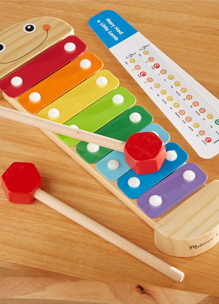 Melissa & Doug Caterpillar Xylophone Musical Toy with Wooden Mallets 15.25" x 6.5" x 1.5", Blue
