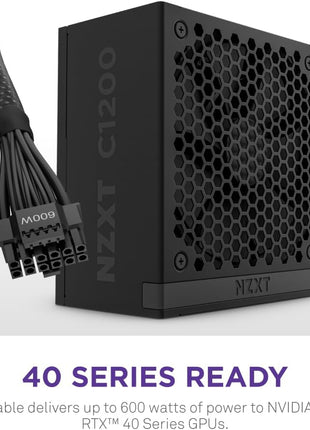 NZXT C1200 Gold ATX 3.1 - Fully Modular Low-Noise PC Gaming Power Supply - 1200 Watts - 80 Plus Gold - 12V-2x6 Connector - Zero Fan Mode - 100% Japanese Capacitors - Black
