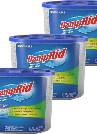 DampRid Fragrance Free Disposable Moisture Absorber with Activated Charcoal, 18 oz (Pack of 3) Moisture Absorber & Odor Remover, Lasts Up To 60 Days, No Electricity Required