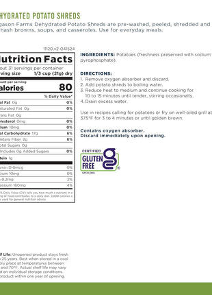 Augason Farms Dehydrated Potato Shreds Can - Gluten Free Dehydrated Survival Food with Long Shelf Life - Emergency Food Supply for Camping, Prep & Everyday Meals - 31 Servings