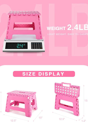 Dyforce Kids Step Stool 9 Inch, 300lbs Folding Step Stool for Toddler | Step stool Pink,Anti-slip Heavy Duty Stool with Handle, Lightweight Foldable Foot Stool for Bathroom Kitchen Bedroom Outdoor