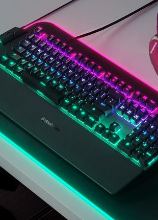 SteelSeries Apex 5 Hybrid Mechanical USB Gaming Keyboard Per-Key RGB Illumination Aircraft Grade Aluminum Alloy Frame OLED Smart Display (Blue Switch)