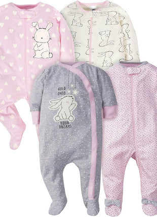 Gerber Baby Girls 4 Pack Sleep 'N Play Footie Bear Pink 0-3 Months