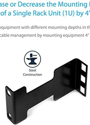 StarTech.com Server Rack Depth Extender - 1U - 4in / 10 cm - TAA Compliant - Recessed Rack Adapter - Rack Mount Adapter Kit - Network Rack Extender (RDA1U)