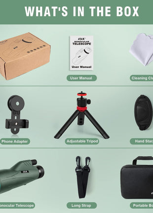 12x56 High Power Monocular Telescope for Adults with Smartphone Adapter | Large BAK4 Prism & FMC Lens Monoculars, Comes with Tripod Travel Bag, Suitable for Bird Watching Hunting Hiking Camping Gift
