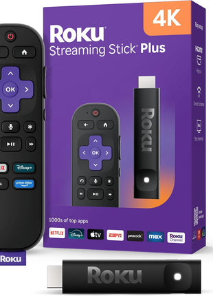 Roku Streaming Stick Plus - 4K & HDR Roku Streaming Device for TV with Voice Remote - Free & Live TV