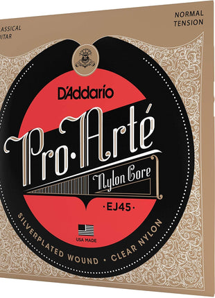 D'Addario Pro Arté Nylon Classical Guitar Strings, EJ45, Normal Tension, 6-String Set, Pack of 1