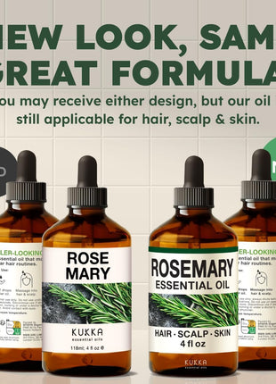 KUKKA Rosemary Essential Oils - 4 Fl Oz - for Hair, Skin, Diffuser, Aromatherapy & DIY Soap Making Scent