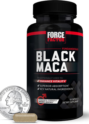 Force Factor Black Maca Root Vitality Supplement for Men with Superior Absorption and Power, Natural Maca Negra Extract, Fundamentals Series, 1000mg, 60 Capsules (Pack of 3)