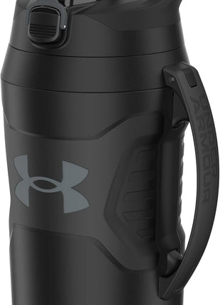 Under Armour Half Gallon Water Bottle Insulated, 64oz Insulated Water Bottle with Handle, Fence Hook, Leak Resistant, for Baseball, Football & More - Black/Black