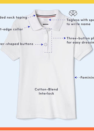 French Toast -girls Short Sleeve Picot Collar (Standard & Plus) Polo Shirt, White, 10 12 US