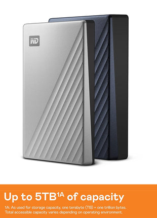 WD 4TB My Passport Ultra, Silver, Portable External Hard Drive, backup software with defense against ransomware, and password protection, USB-C and USB 3.1 - WDBFTM0040BSL-WESN