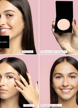 Palladio Under Eye Brightener, Conceal, Brightens, Reduces Appearance of Dark Circles, With Caffeine Peptides & Vitamin E, Tired Skin Color Correcting Brightener & Primer, Light to Medium Skin Tone