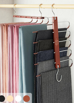 MORALVE Pants Hangers Space Saving - 2 Pack European Beechwood Scarf and Jean Hangers - Closet Organizer and Space Saver Pant Rack, Leggings Hanger, and Scarf Holder with 360° Swivel Hook