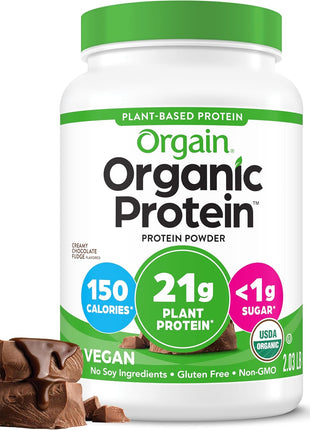 Orgain Organic Vegan Protein Powder, Creamy Chocolate Fudge   21g Plant Protein, 6g Prebiotic Fiber, Low Net Carb, No Lactose Ingredients, No Added Sugar, Non GMO, For Shakes & Smoothies, 2.03 lb