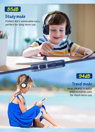 Kids Headphones with Cord , Wired Over Ear Headsets with Microphone Limited Volume 85dB/ 94dB, Portable Wired Headphones for Kids Boys Girls Teens Children Online School/Travel/iPad/Tablet/Cellphone