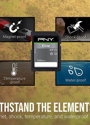 PNY 32GB Elite Class 10 U1 V10 SDHC Flash Memory Card - 100MB/s Read, Class 10, U1 Full HD, UHS-I, Full Size SD (Pack of 5)