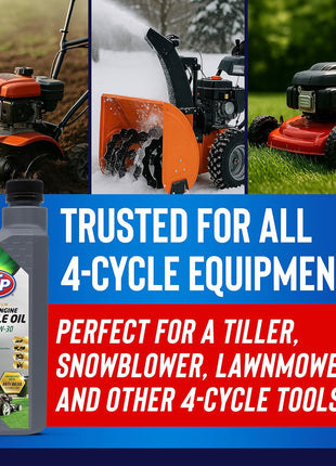 STP Premium Small Engine 4 Cycle Oil Formula, SAE10W-30 Small Engine Oil Engine Care Formula Reduces Wear for Lawnmower, Push Mower, Tractor, 32 Oz, STP
