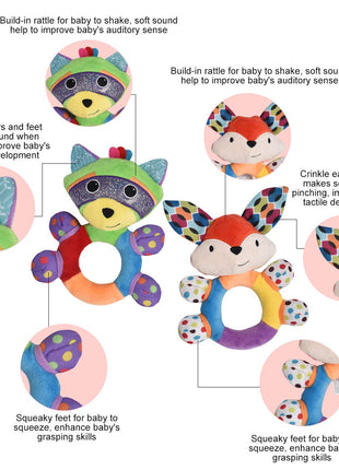 HAHA Baby Soft Rattles & Plush Rings Teething Toys for 0-6 Months Newborns | easy to grasp baby toys 3-6 months,safe infant teether chew toys,lightweight crinkle stimulation sensory toys,machine wash