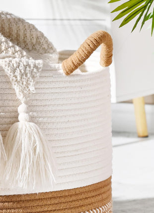 KAKAMAY Large Blanket Basket with Handles, Storage Basket for Living Room | Extra Large Capacity | Blanket Storage | Laundry Basket | Natural Cotton Rope | Stuffed Animal Storage | Woven Storage Basket