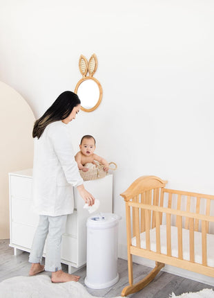 Ubbi Steel Diaper Pail, Odor Locking, No Special Bag Required, Award-Winning, Registry Must-Have, White | Award-Winning Registry Must-Have, Childproof Safety Lid with Lock, Holds Up To 55 Newborn Diapers, Modern Nursery Essential
