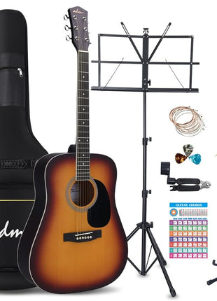 ADM Dreadnought Acoustic Guitar Kit with Free Lesson for Beginner Adult Teen Full Size Acustica Guitarra Starter Bundle Set w/Bag Strap Tuner Capo Pickguard Music Stand Right Hand(Sunburst, 41 Inch)