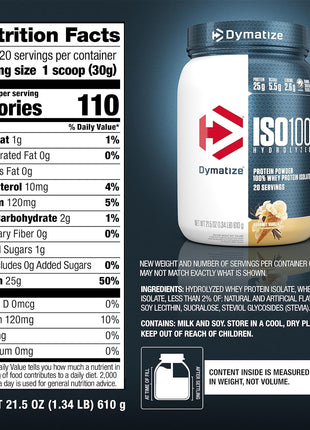 Dymatize ISO100 Protein Powder, 100% Whey Isolate, Gourmet Vanilla | 25g Protein, Hydrolyzed, Fast-Absorbing, Supports Muscle Health, 5.5g BCAAs, Gluten-Free, 20 Servings, 1.3 lb