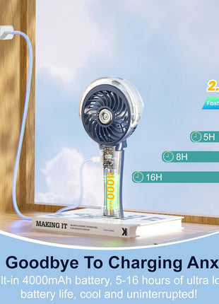 HandFan 4000mAh Upgraded Handheld Misting Fan, 50ml Water Tank, Rechargeable Personal Mister Fan Portable AC, Spray Water Mist Fans, Foldable Cooling Ice Fans for Beach Travel Disney(Royal Blue)