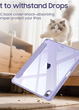 Fintie Clear Case for iPad Air 11-inch & iPad Air 5th/4th Generation 10.9" | Hybrid Slim Design, Shockproof Cover with Transparent Back Shell & Pencil Holder, Viewing & Typing Angles, Lilac Purple
