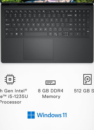 Dell Inspiron 3520 Laptop - 15.6-inch FHD (1920 x 1080) 120Hz Display, Intel Core i5-1235U Processor, 8GB DDR4 RAM, 512GB SSD, WiFi 5, Windows 11 S Mode - Carbon Black