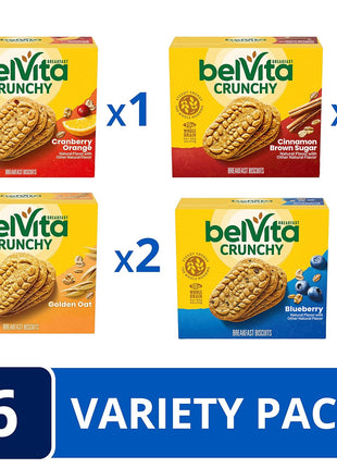 belVita Breakfast Bars Biscuits Variety Pack, 4 Flavors, 30 Total Packs, 6 Boxes (4 Biscuits Per Pack)