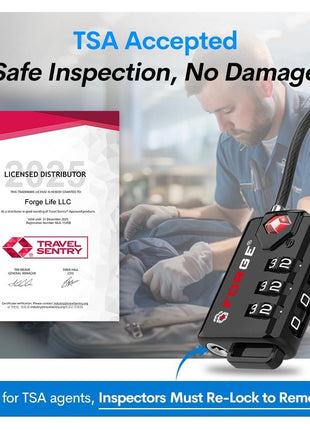 TSA Approved Cable Luggage Locks, Re-settable Combination with Alloy Body, Black 2 Locks.