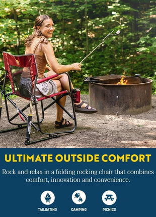 GCI OUTDOOR Freestyle Rocker Camping Chair | Portable Folding Rocking Chair with Solid, Durable Armrests, Drink Holder & Comfortable Backrest Cinnamon