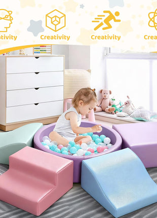 Hoohtoot Foam Climbing Blocks for Toddler: with 4-Piece PU Leather Climbing Toys and a Ball Pit - Foam Ball Pit for Toddlers - Climbing Toys Indoor for Kids Crawling (Purple Climbing Blocks)