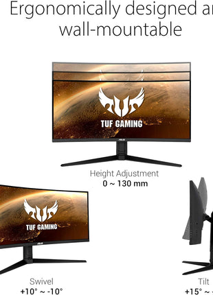 ASUS VG34VQL1B TUF 34 Inch Curved Gaming Monitor - WQHD (3440x1440), 165Hz, 1ms, Extreme Low Motion Blur, FreeSync Premium, Eye Care, Height Adjustable, DisplayHDR 400, DisplayPort, HDMI, USB