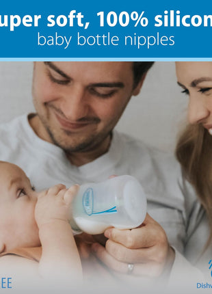Dr. Brown's Natural Flow® Level 2 Wide-Neck Baby Bottle Silicone Nipple, Medium Flow, 3m+, 100% Silicone Bottle Nipple, 6 Pack
