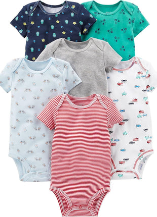 Simple Joys by Carter's Baby Boys' 6-Pack Short-Sleeve Bodysuits, Bear/Construction/Rhino/Stripe, 18 Months
