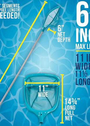U.S. Pool Supply Swimming Pool 5 Foot Leaf Skimmer Net with 4 Aluminum Pole Sections - 6 inch Deep Ultra Fine Mesh Netting Bag Basket for Fast Cleaning of The Finest Debris - 60 inch Long, Clean Spas, Ponds